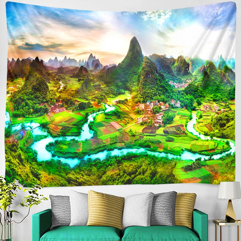 Пейзаж гобелен красивый альпинистский пейзаж пасторальный природный для