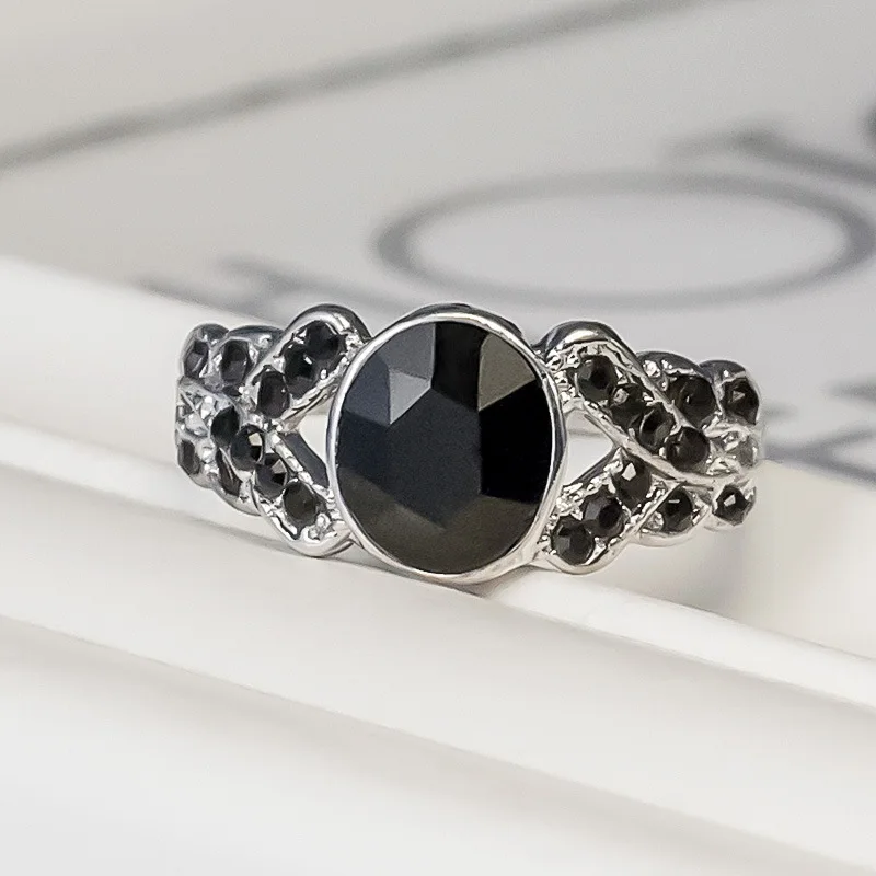 Винтажное женское черное/белое кольцо с камнем набор кристаллом цирконием