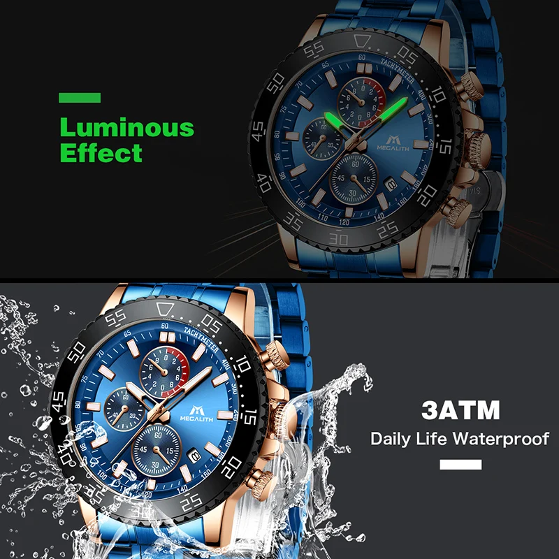 MEGALITH модные часы для мужчин спортивные водонепроницаемые кварцевые мужские Топ