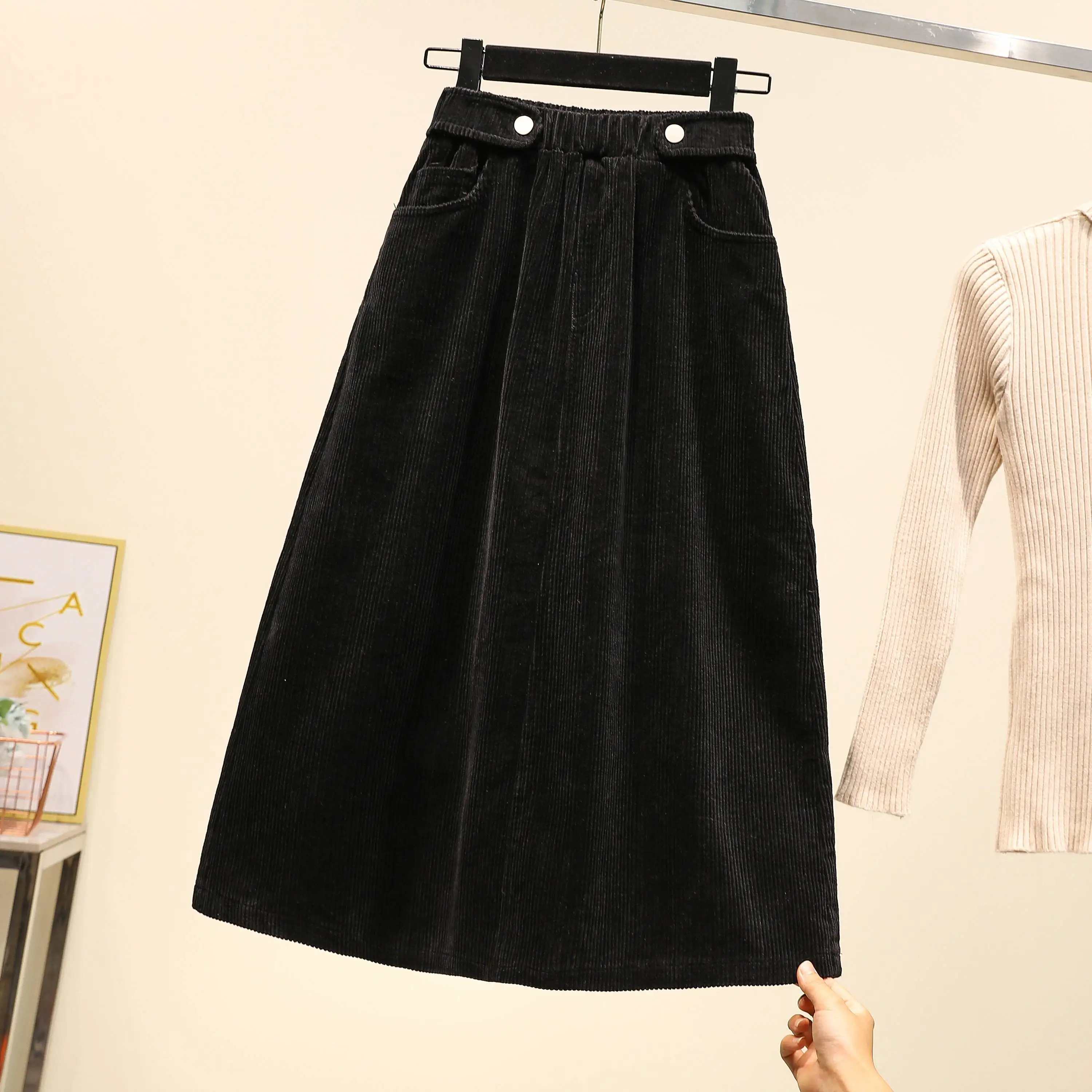 Юбка-миди Женская Вельветовая с высокой талией Осень-зима | одежда