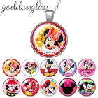 Милый Микки Маус Минни Маус Детский подарок круглый стеклянный кабошон посеребренныйхрустальный кулон ожерелье ювелирные изделия для подарка
