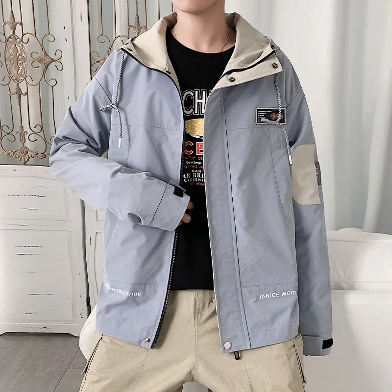

Men's Jacket Top Korean Fashion Cargo Casual Coat Hooded Spring 2021 Junior Student Fashion Loose Black/Khaki/Light Blue Dress