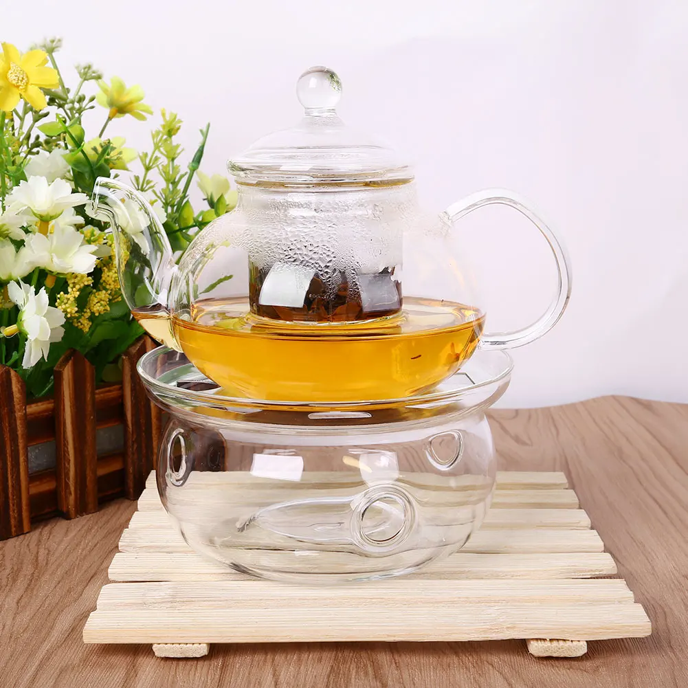 Tea Set 800ml Teapot+Warmer+6 Pot Home Sarafe Clear Glass Infuser Double Wall Kitchen W/ Cup Heat Resistant Borosilicate | Дом и сад