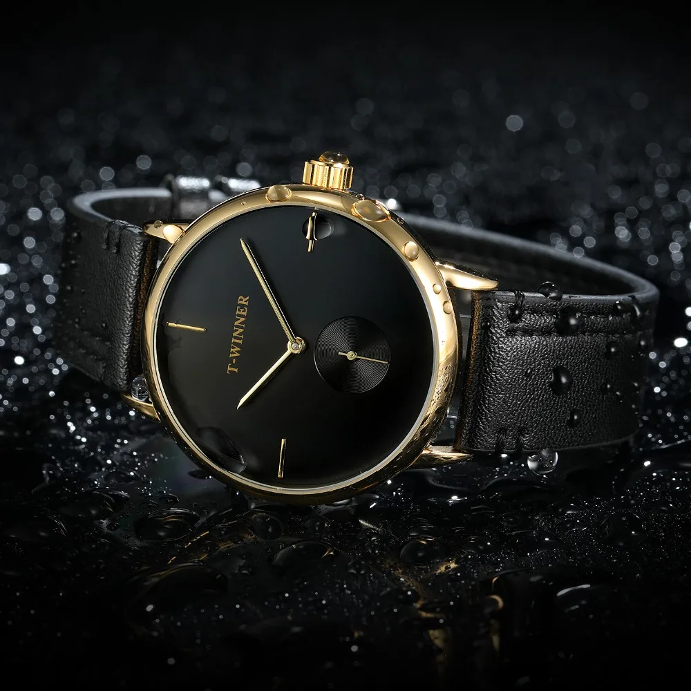 Мужские автоматические часы золотистые сетчатые с маленьким циферблатом секунд