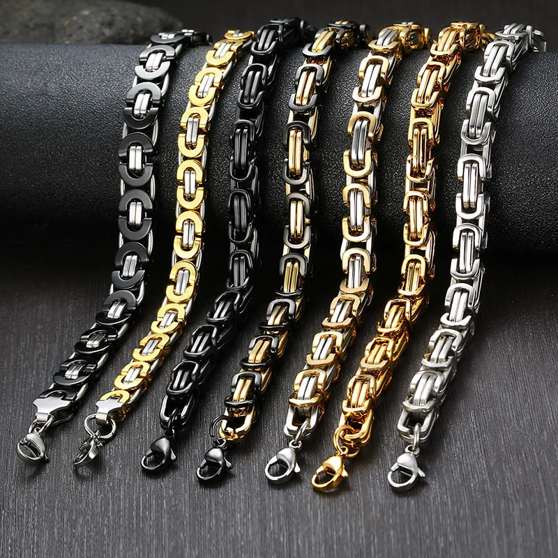 

Vnox Basic 6MM/8MM Width Stainless Steel Byzantine Chain Link Necklaces for Men Women Jewelry Black Gold Silver Color 60cm/24"