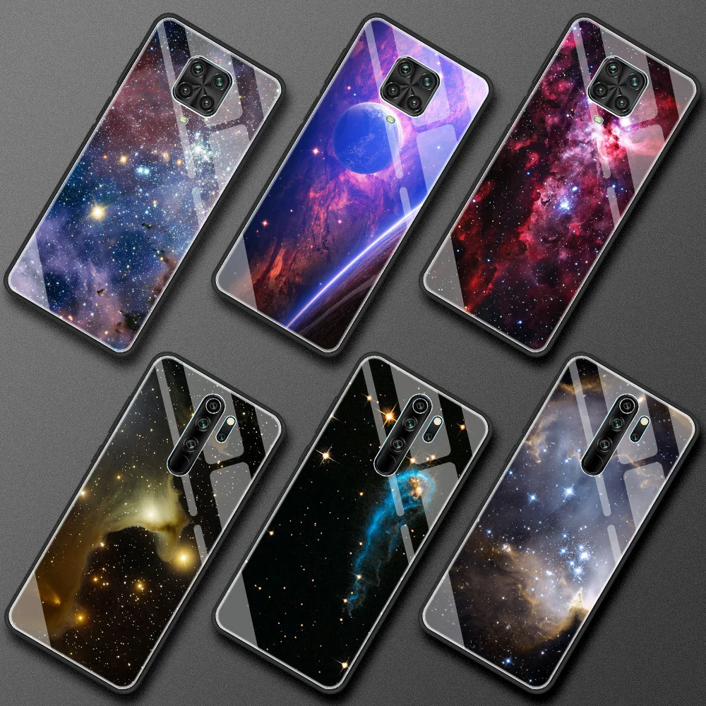 

Tempered Glass Phone Case for Xiaomi Redmi Note 9S 8 10 Pro Max Poco X3 NFC Mi 11 10T Lite 5G Cover Shell Sac Painted Starry