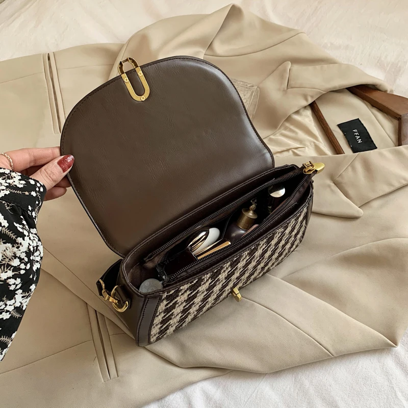 

2021 Plaid flap handbags for women PU weave Strap Crossbody square Bag Elegant Female All-match shoulder small bags sac de luxe