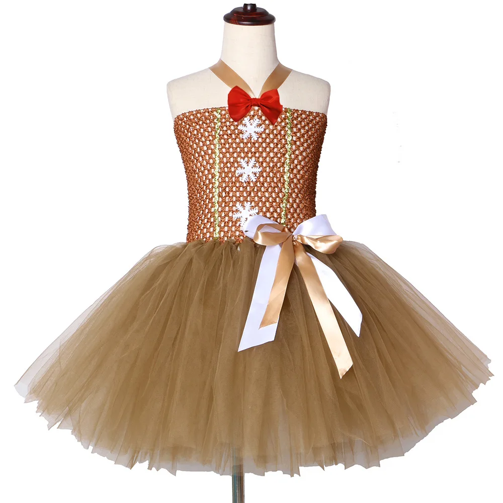 Natale COS Gingerbread Man Tutu Dress bambini fatti a mano Tulle Baby Girls Dress costumi abito elegante costumi per bambini