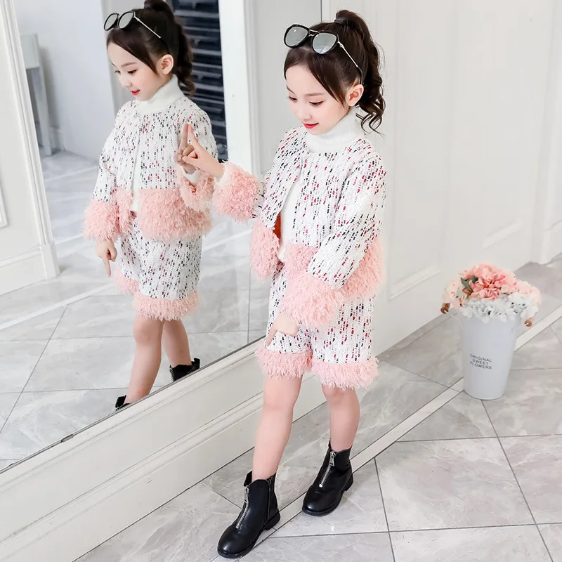 Одежда для девочек комплекты осенне-зимней одежды пальто + штаны комплект из 2