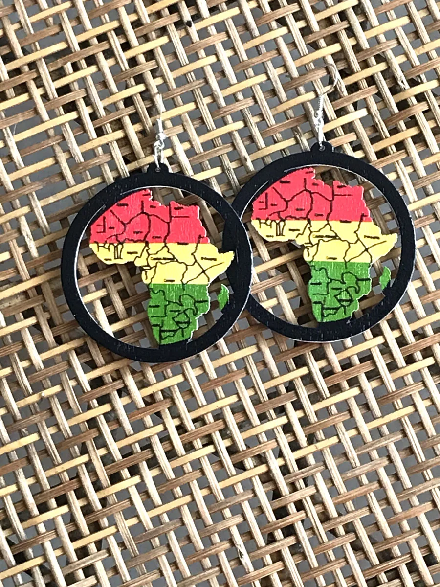 Деревянные серьги 6 см с рисунком карты Африки деревянные подвеской афро для