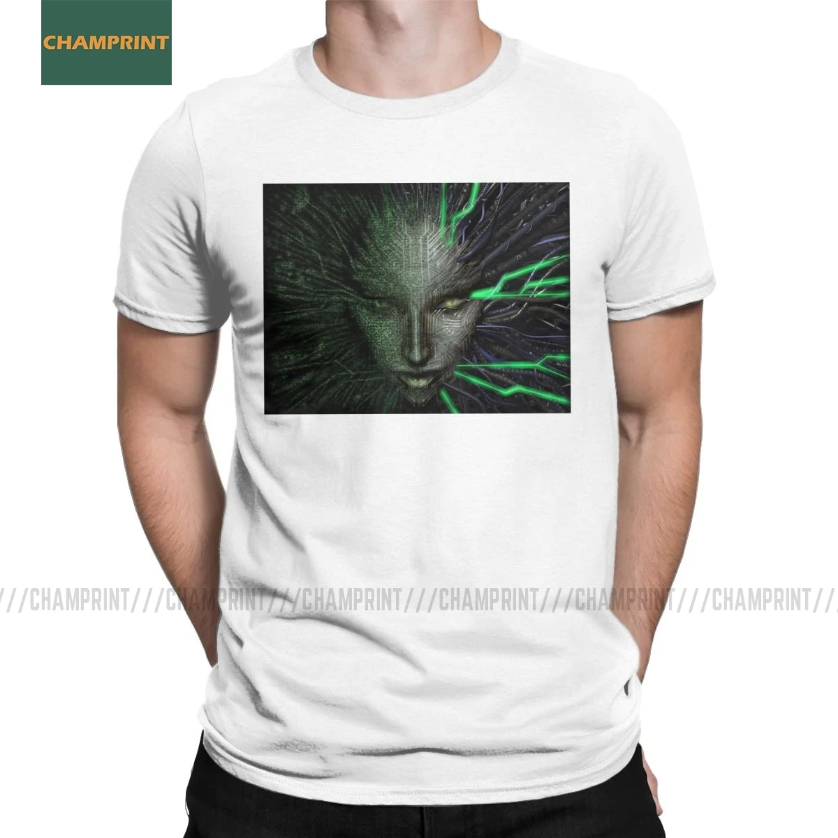 Vintage System Shock T-Shirt Men Cotton T Shirts PC Game Rpg Hacker Citadel Shodan Short Sleeve Tee Shirt Gift Idea Clothes | Мужская
