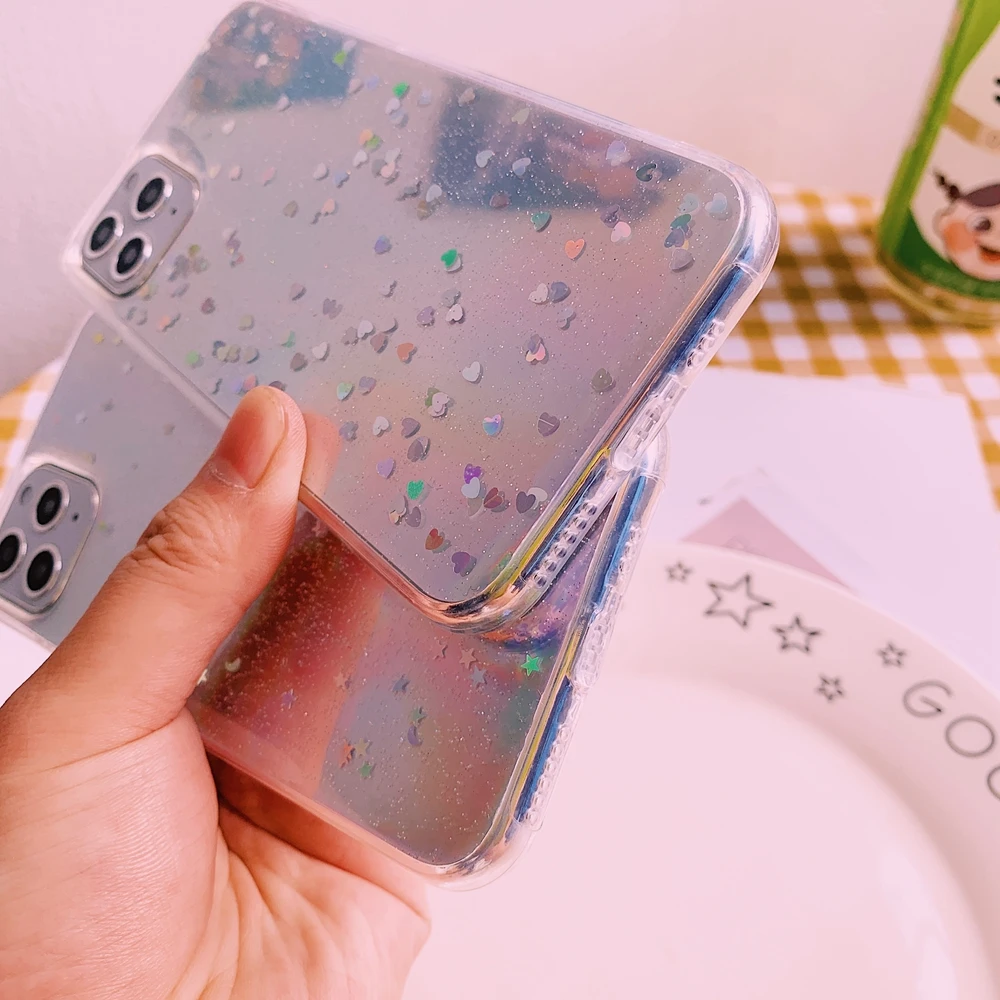 Holographic Glitter Star Heart Sparkle Sequins Soft Clear Silicone TPU Cover For iPhone SE 6 6s 7 8 Plus X XS XR 11 Pro Max Case | Мобильные