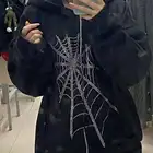 Винтажная толстовка с капюшоном, черного цвета, на молнии, в стиле Харадзюку