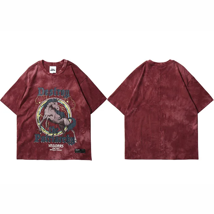 

Hip Hop T Shirt Men 2020 Streetwear Print Wild Horse Tshirt Harajuku Summer Tops Tees Short Sleeve Cotton Loose T-Shirt Tie Dye