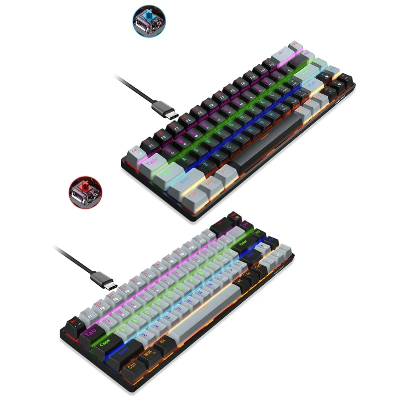 

Blue/Red Switches Gaming Mechanical Keyboard 68-key USB Wired With RGB Backlit