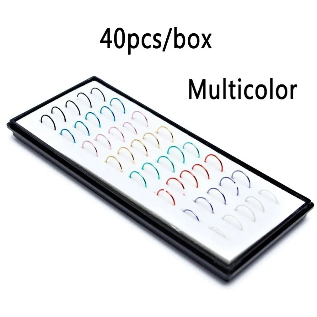 40pcs colorful Открытый круг кольцо из нержавеющей стали для носа гвозди носовые украшения для пирсинга из нержавеющей стали кольцо для носа - Окраска металла: 40pcs colorful