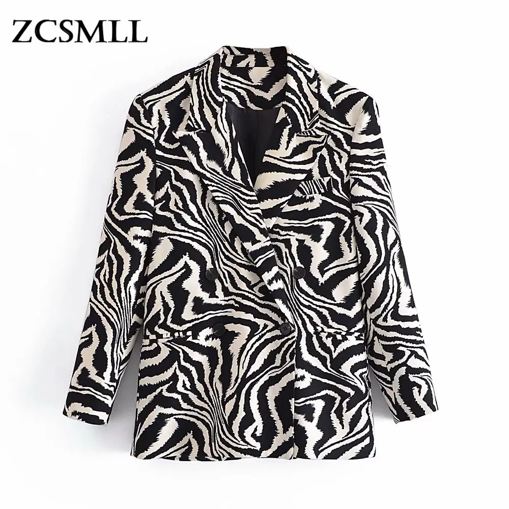 

Женский костюм средней длины ZCSMLL, приталенный двубортный пиджак с принтом в виде животных, 21 осень-зима