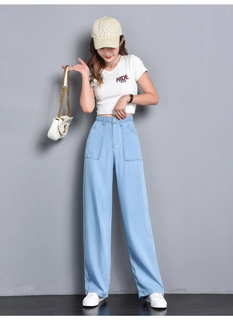 

VANOVICH 2021 Fashion Women Jeans Solid Color Wild Casual Ladies Jeans Summer New High Waist Wide Leg Pants Female