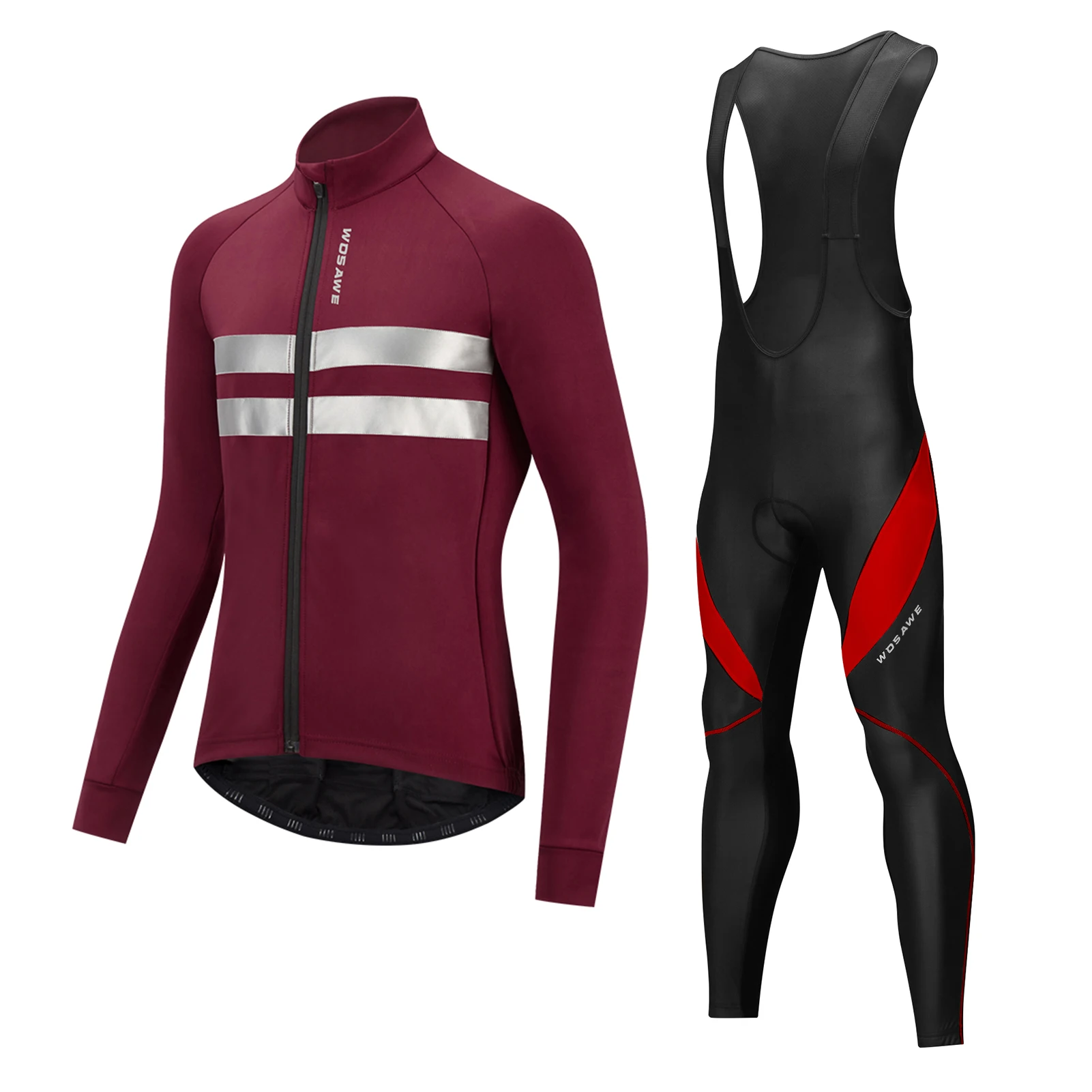 

Men Cycling Jersey Set Bike Clothing Long Sleeve Thermal Fleece Winter Bike Jacket and 3D Padded Bib Pants Tights