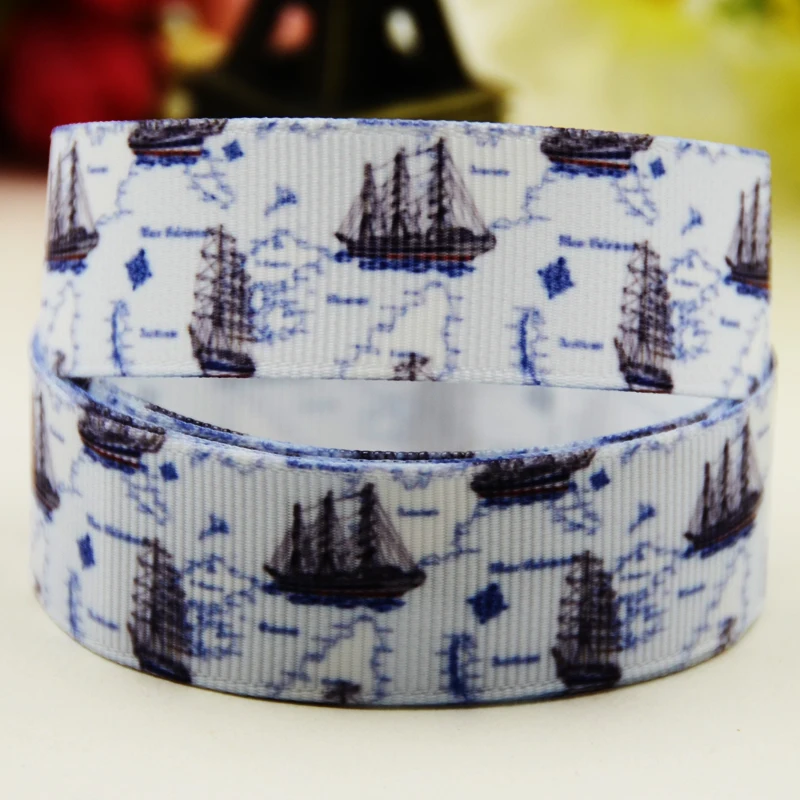 

22mm 25mm 38mm 75mm Ship Cartoon printed Grosgrain Ribbon party decoration 10 Yards X-02968