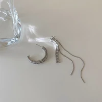 u magical stylish asymmetric cubic zircon long tassel dangle earring for women gold silver color metal c shape earring jewelry