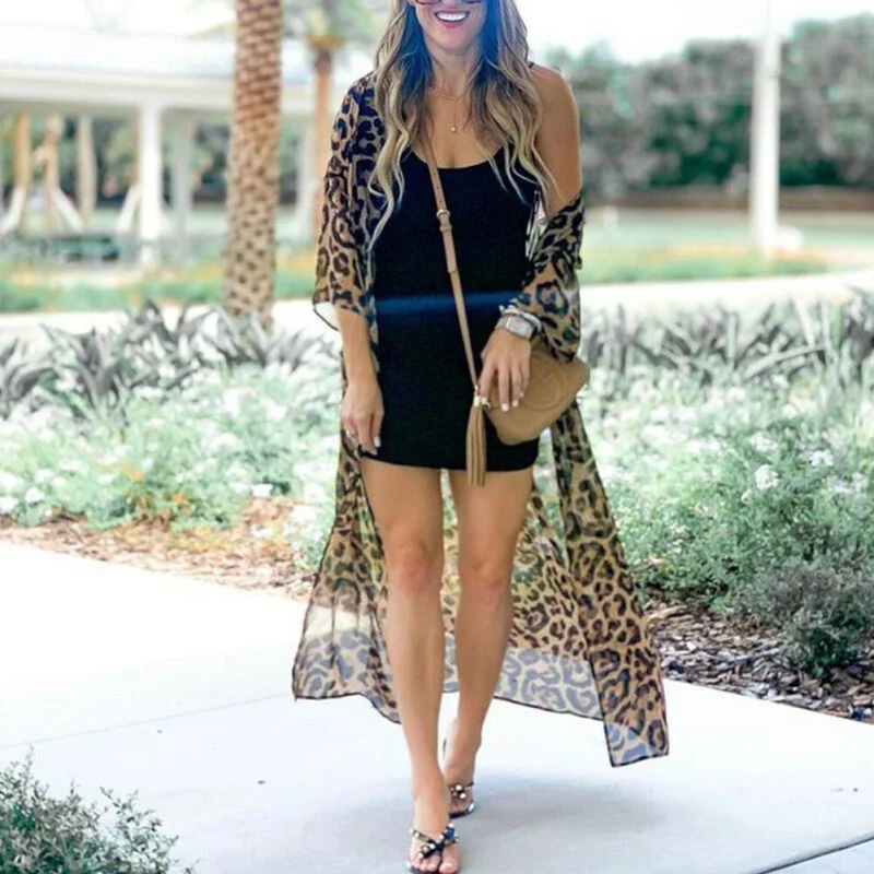 

Summer Women Sexy Short Mouwen Leopard/Born Lake Through Lace Up Branch Beach Vacation Bikini Cover Ups Vest