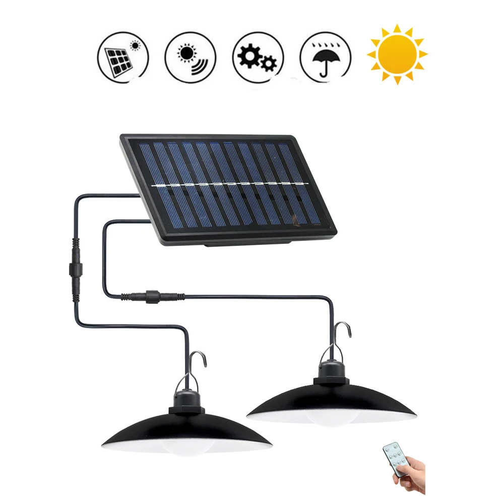 

remote 30 led 2 head Retro Lampshade Solar Pendant Chandelier solar Lights Wireless lamp Security Outdoor Waterproof Wall Spotli