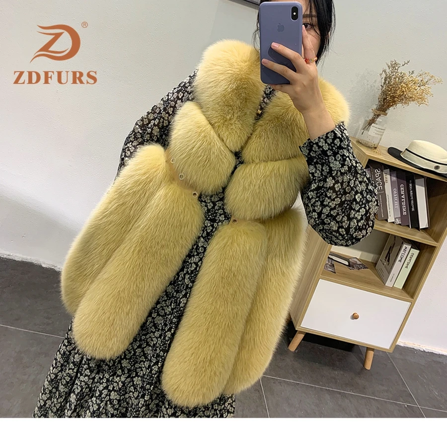 ZDFURS* Новое поступление женская зимняя шуба из натурального Лисьего меха горячая распродажа большой меховой длинный меховой жилет для женщин жилет