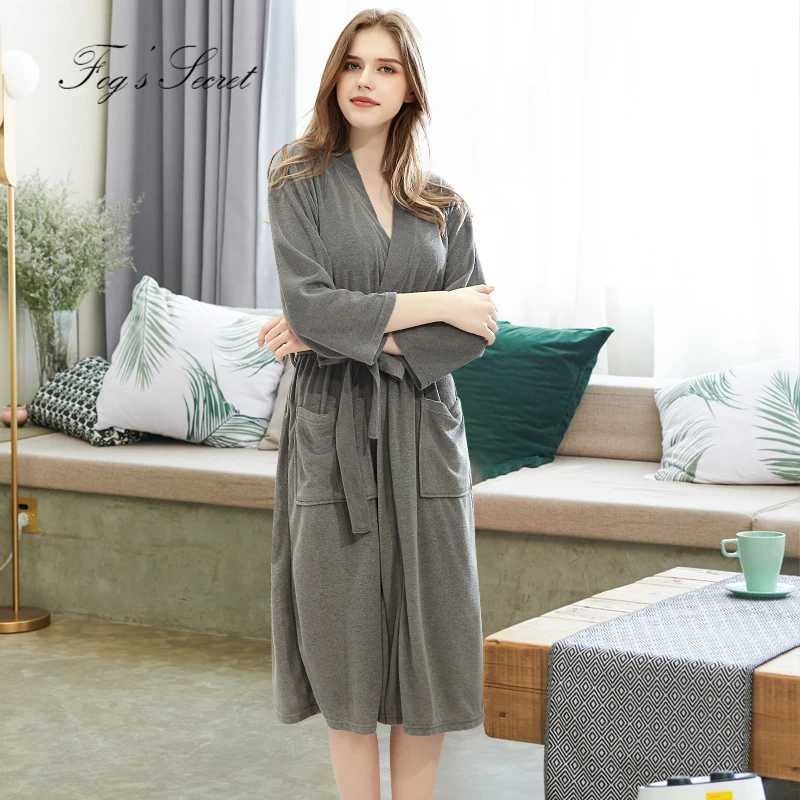 Female-Gray Женский халат, пара, Осень-зима, вафельный тонкий, yukata, Абсорбирующая, быстросохнущая Пижама, домашняя одежда, ночная рубашка, roupao feminino - Цвет: Female-Gray
