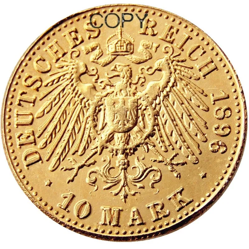 Немецкий ST. Anhalt-Dessau Friedrich I(1896 1901) 10 mark Позолоченный имитация монеты