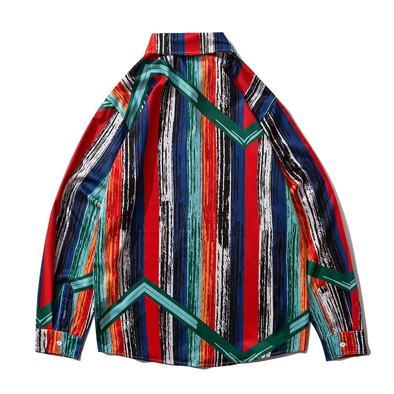 

Stripe Print Hawaiian Shirts 2020 Autumn Harajuku Casual Long Sleeve Beach Dress Shirt Streetwear Hip Hop Men Tops WY317