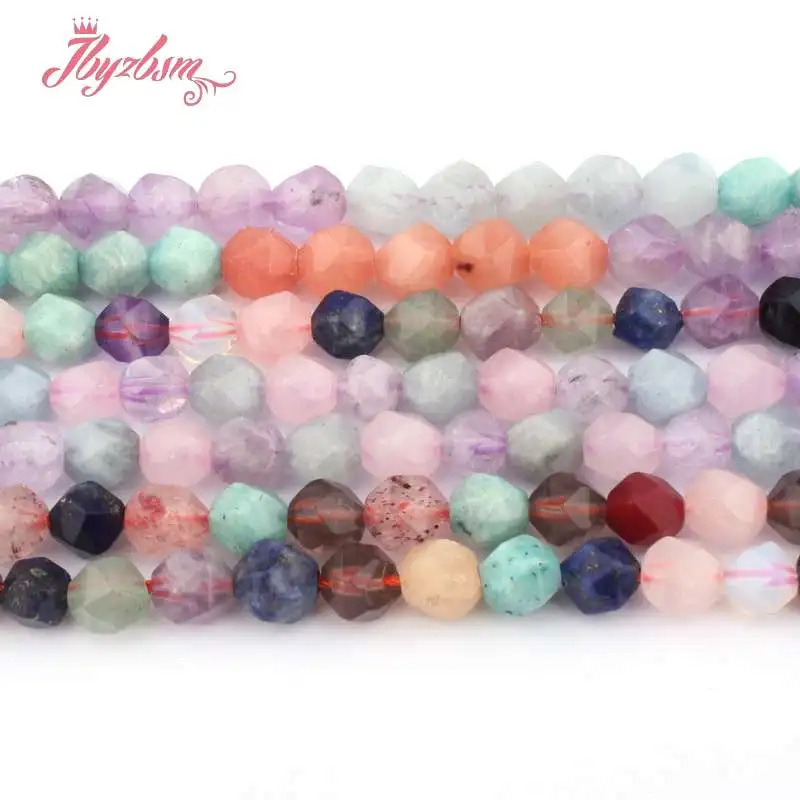 

6mm Faceted Mixed Crystal Quartzs Rutilated Beads Natural Stone Beads for DIY Accessories Necklace Bracelet Jewelry Making 15"