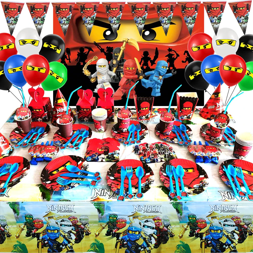 

Ninjago Ningja Birthday Party Decor Balloons Baby Shower Disposable Plate Cup Tableware Set Customize Background Party Supplies