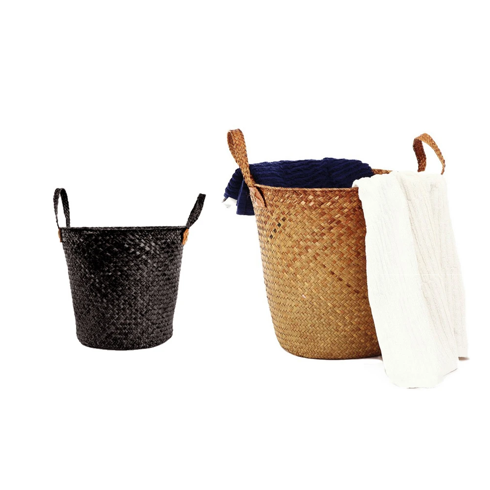 Круглая корзина для белья из натурального ротанга складная Соломенная Корзина