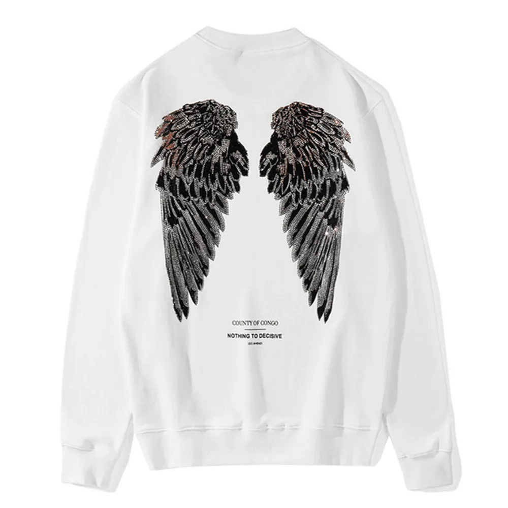 

New Sweater Men Harajuku Retro Pull Over O-neck Oversize Casual Hip Hop Streetwear Angel Wings Sweatershirt