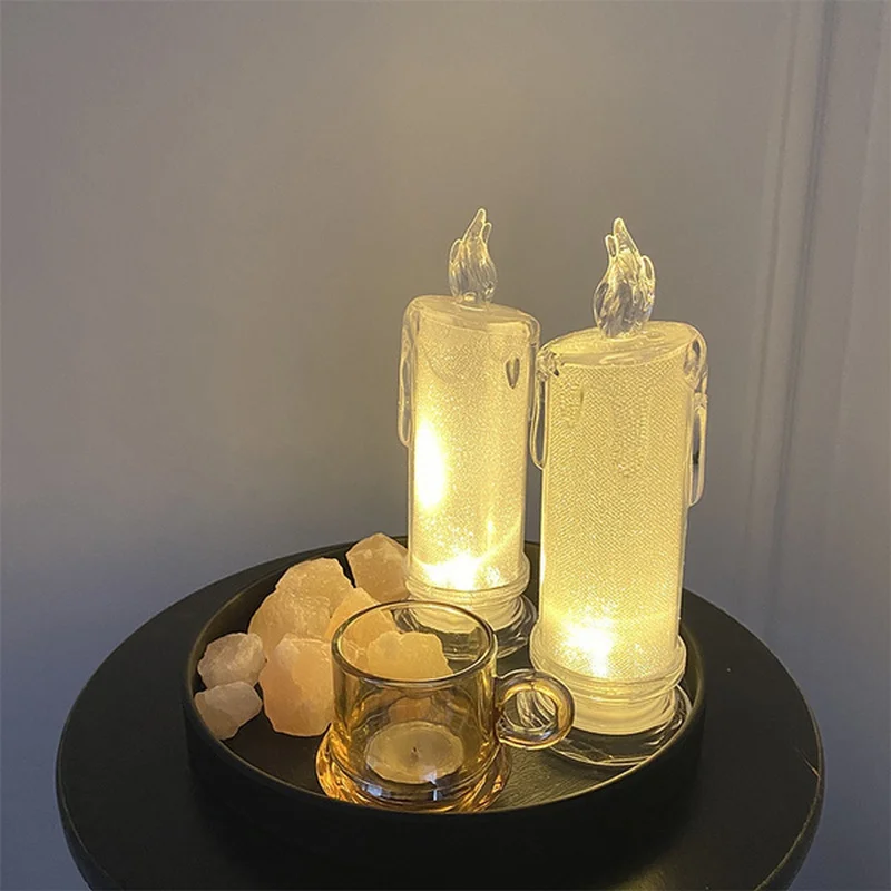 

LED Crystal Candle Flame Light Romantic Atmosphere Glowing Christmas Light Acrylic Teardrop Electronic Candle Creative Ornaments