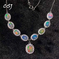 csj luxurious natural opal necklace sterling 925 silver black opal pendant for women wedding engagement party gift fine jewelry