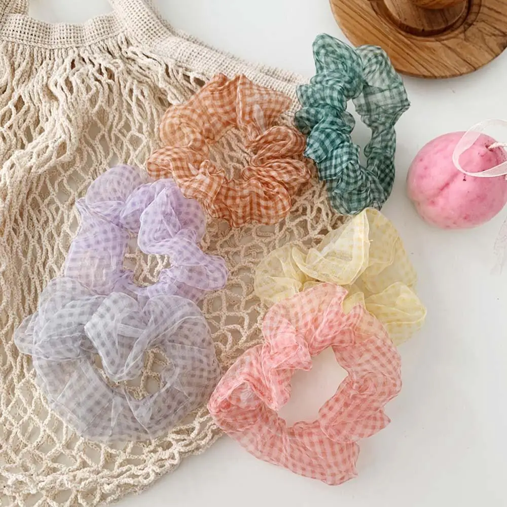 

Hair Scrunchies Women Plaid Scrunchie Elastic Hair Bands Girls Headwear Rubber Hair Ties Transparent Ponytail Holder