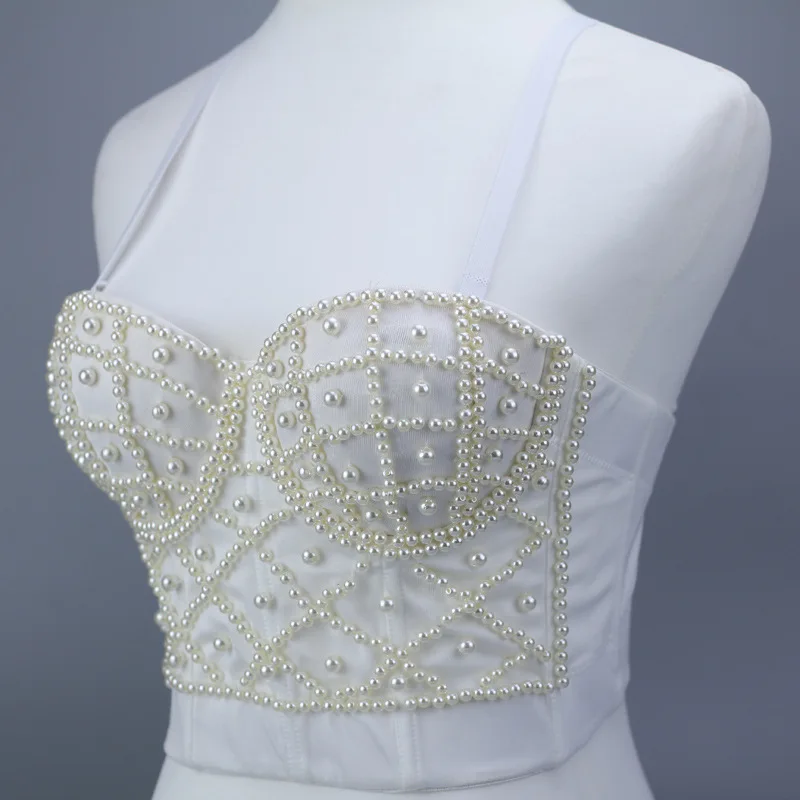 

Beading Crop Tops Women Sexy Outfit Beading Corset Bustier Padded Cup Slimming Gothic Gorset Back Hooks Eyes Korsett Corselet