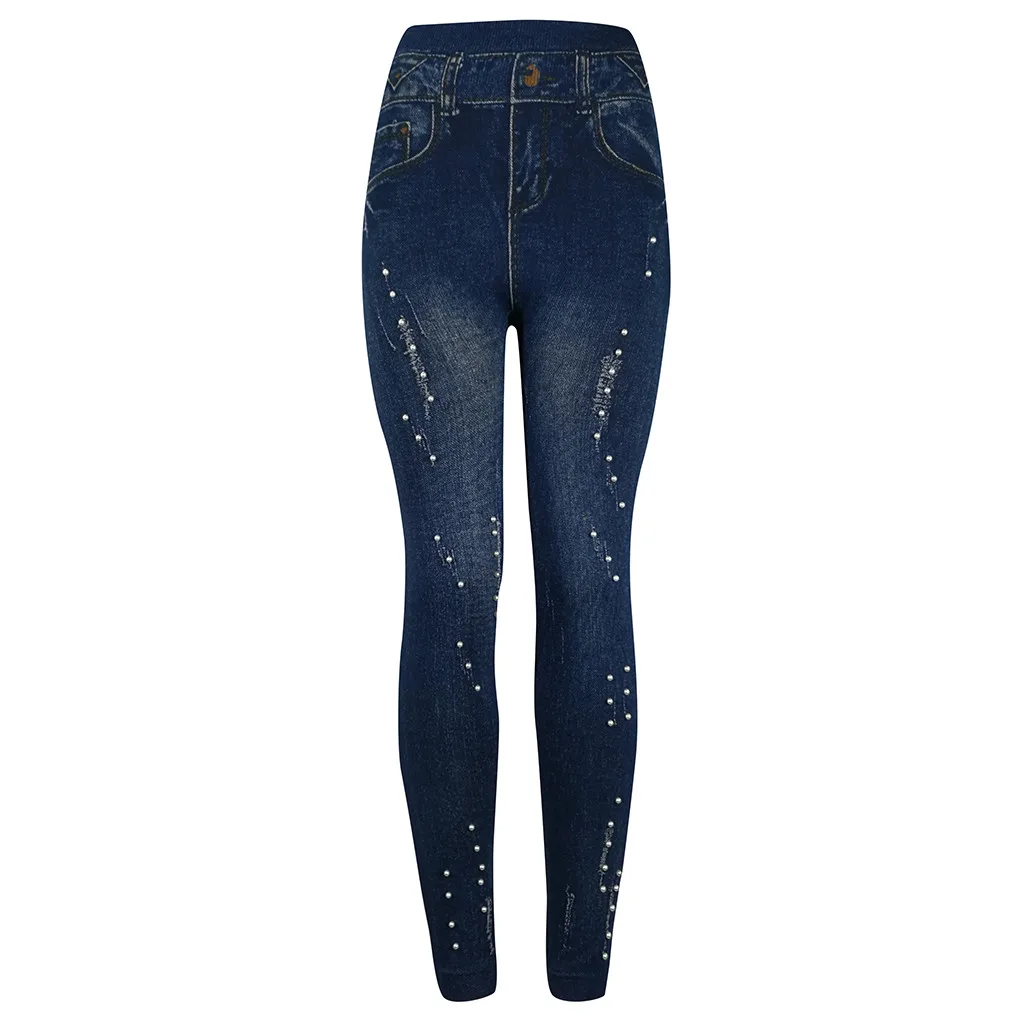 Женские брюки с высокой талией хит продаж имитация джинсов выдвижные тонкие