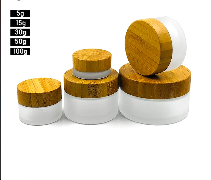 Многоразовые прозрачные стеклянные косметические бутылки с бамбуковой крышкой