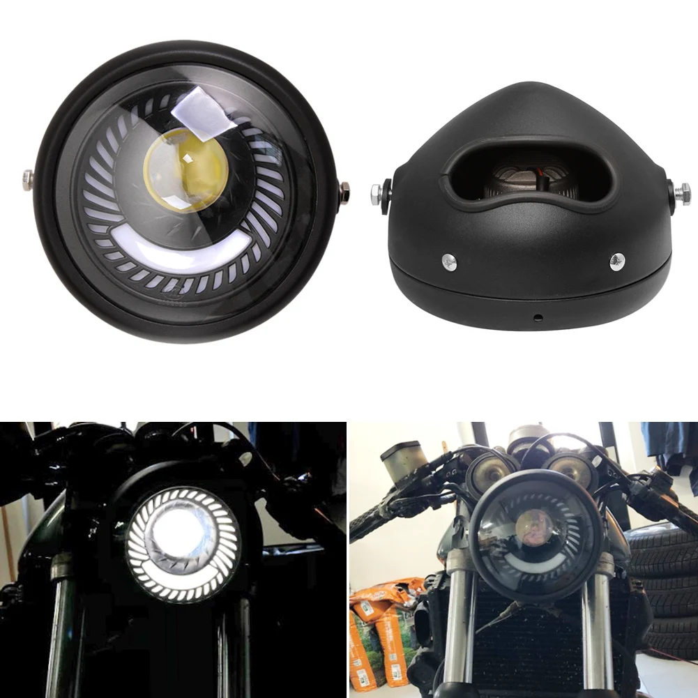 

6.5 Inch LED Motorcycle Retro Headlight Headlamp Bracket Spiral White Hi&Lo Beam Bulb For Honda Cafe Racer Bobber Custom