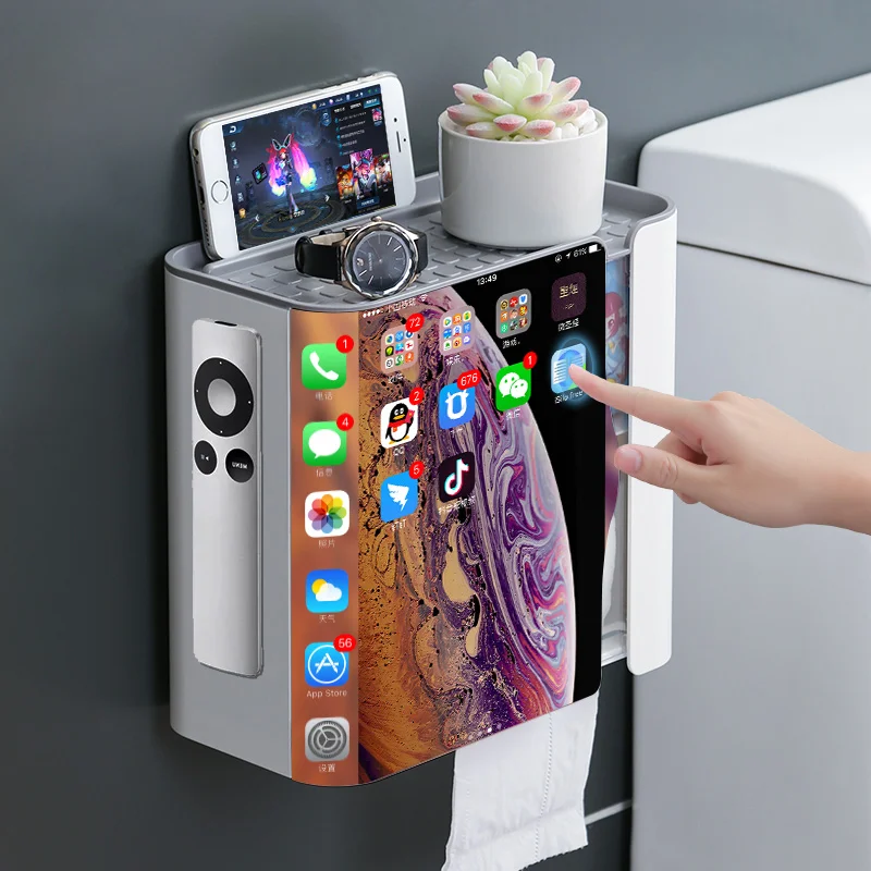 

Waterproof Toilet Paper Holder Wall Hanging Free Punch Toilet Paper Holder Cosmetic Storage Roll Paper Bathroom Accessories Set