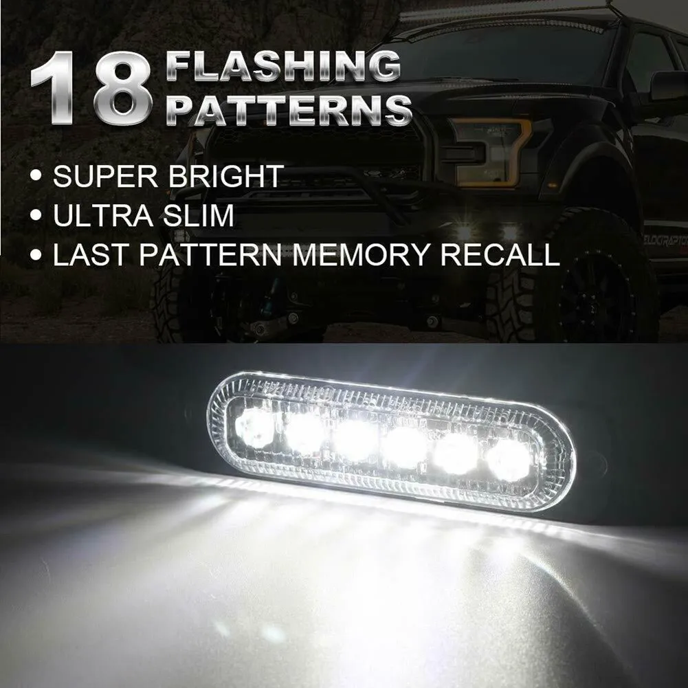 

White Ultra Slim 6-LED Strobe Light 18W 6-LED 4pcs Flashing S Mount Surface Warning