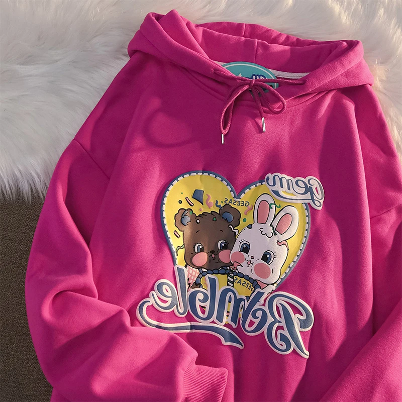 

Harajuku Vintage Cartoon Print Women Hoodies Korean Cute Oversize Long Sleeve Sweatshirts Japanese Kawaii Streetwear Hoodie