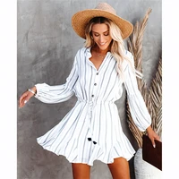 stripe womens dress casual a line lace up lantern long sleeve office dresses female elegant spring loose fashion clothes ladies