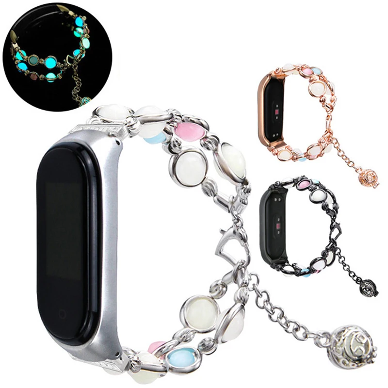 

Светящийся ремешок для часов Xiaomi Mi Band 3 4 металлический браслет Agate ювелирные изделия браслет для Xiaomi Miband 5 6 ремешок цепочка для часов