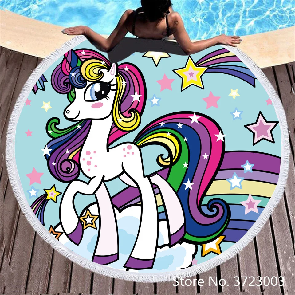 

New Unicorn Digital Print ound Beach Towel Tassel Tapestry Microfiber Yoga Mat Boho Toalla Blanket 150cm Shower Bath Towels