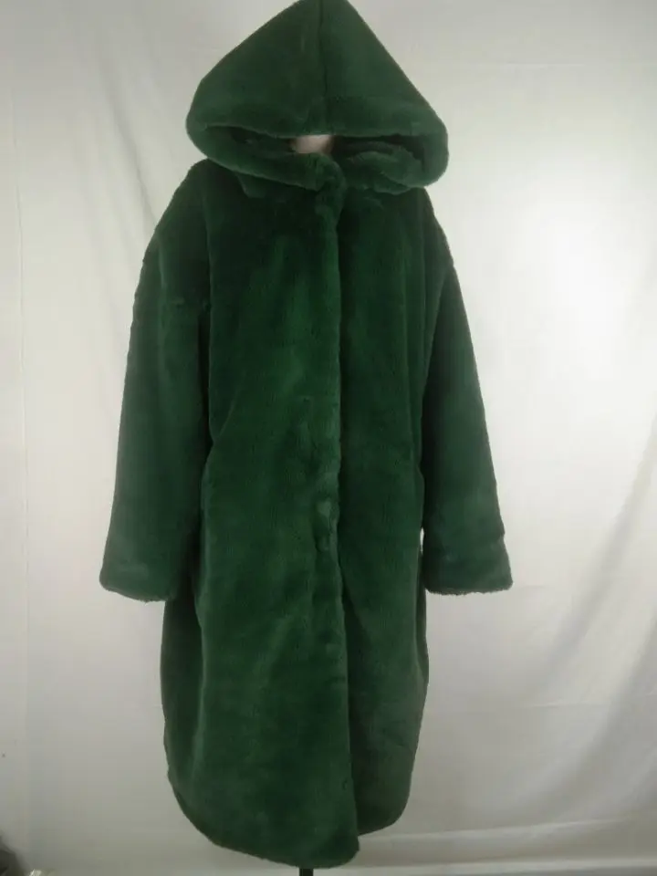 Dark green Прошитой подошве; теплые зимние плюшевые тапочки с мехом пальто Для женщин, модная зимняя куртка с капюшоном и свободные пальто с искусственным мехом Для женщин теплая плотная длинная куртка C мехом женские kamizelka futerko 30 - Цвет: Dark green