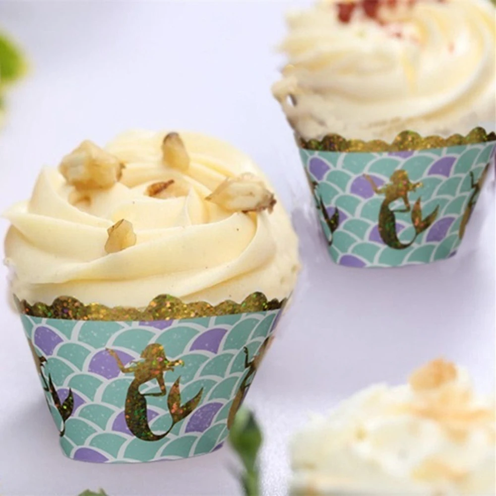 12 шт./компл. обертки для капкейков с принтом русалки будущей матери